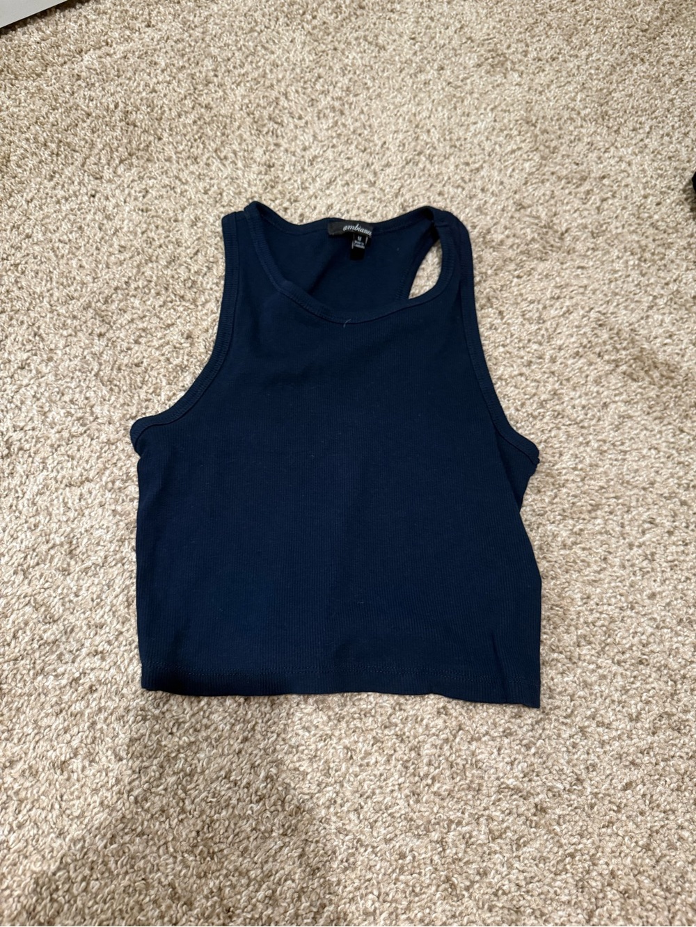Ambiance Navy Ribbed Racerback Crop Tank